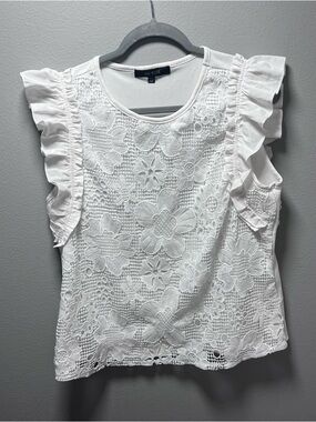 White Lace Flutter Sleeve Top Size XL
